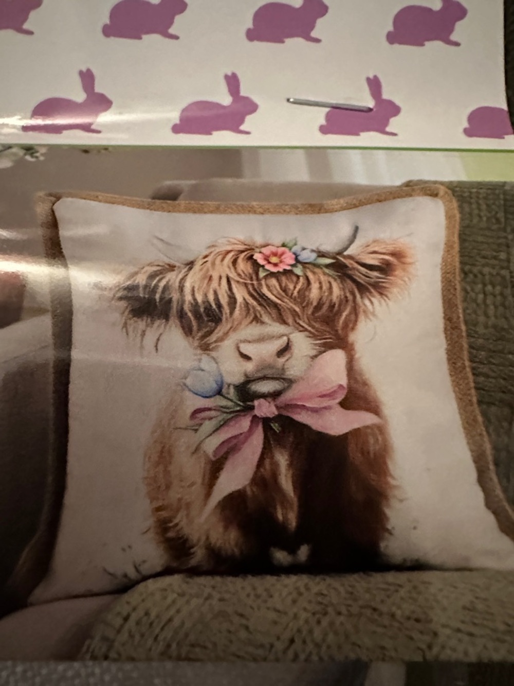 Highland Cow Decorative Pillow Cover- Pink Floral Accent